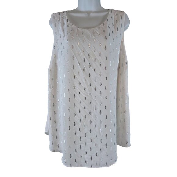Brixon Ivy Renato Size 3X Whiye with Silver Metallic Leaf Design Drape Back Blou - Picture 1 of 5